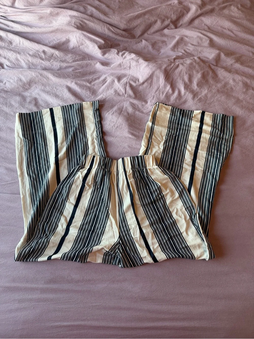 Cream and Navy Striped Wide Leg pants